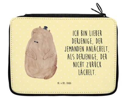 Produktbild von Mr. & Mrs. Panda Federtasche Murmeltier - Gelb Pastell - Geschenk, Etui, Mäppchen, Knigge, Respekt, Fröhlichkeit, Anstand, Federmäppchen, Federmappe, Lustige Sprüche