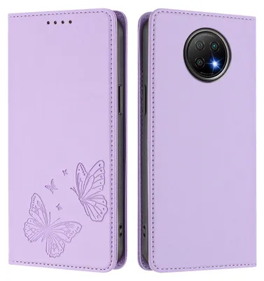 Produktbild von Lederhülle für Xiaomi Redmi Note 9T, Schmetterling Prägung Leder Brieftasche Schutzhülle mit Ständer Violett