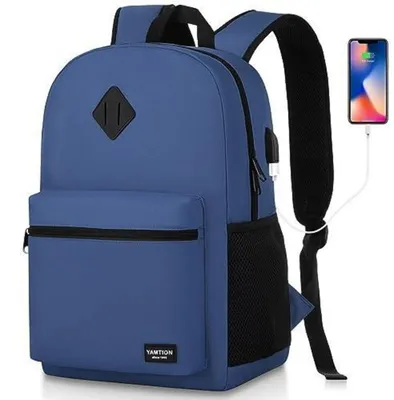 Obrázok produktu pre Batoh pre chlapcov a mladých mužov, tmavomodrej farby, s priestorom pre 15,6-palcový notebook, s USB nabíjacím portom, vodotesný