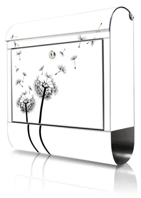 Produktbild von banjado Edelstahl Briefkasten mit Zeitungsfach mit Motiv Pusteblume 2 großer Design Postkasten rostfrei, A4 Einwurf [BKGE2 10361]