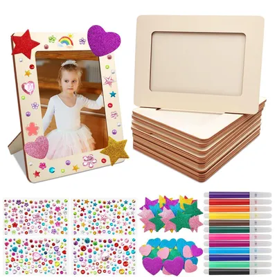 Productafbeelding van Houten fotolijstjes, knutselset, 10 stuks, om te beschilderen met glitters en kleurpotloden