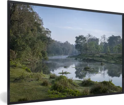 Produktbild von MuchoWow® MuchoWow® Gerahmtes Poster Sonnenaufgang am Fluss im Chitwan-Nationalpark, Nepal 60x40 cm - Poster mit zchwarzem Bilderrahmen - Printing - Wanddeko Schlafzimmer