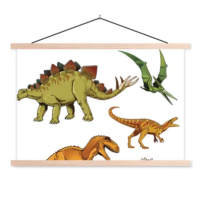 Obrázok produktu pre MuchoWow® Textilný plagát - Dinosaurus - kreslenie - chlapci - deti - 60x40cm - S hnedými lamelami