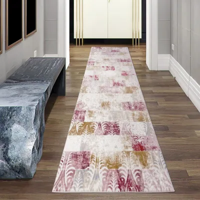 Obrázok produktu pre Károvaný vlnený koberec v červenej, krémovej a farebnej farbe Veľkosť - 80 x 300 cm