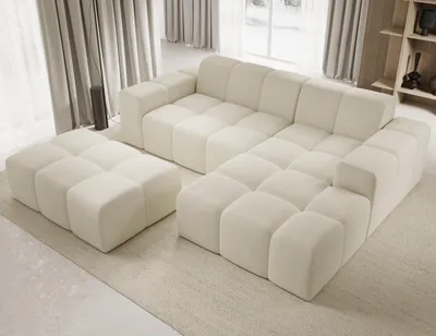 Produktbild von Sofa mit Hocker, Couch L-Form, Veloursstoff, Rechts Sofa, Beige Fogo