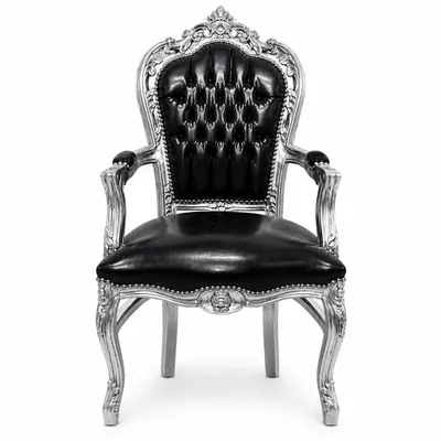 Produktbild von Barockstuhl Barock Stuhl Armlehne Schwarz Silber Kunstleder Esszimmer Wohnzimmer Büro Flur Schminkstuhl Klassisch Premium Luxus Modern Retro Royal