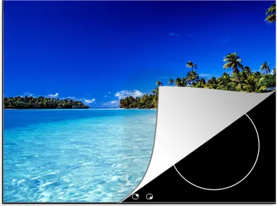 Produktbild von KitchenYeah© Herdabdeckplatte Ein Strand auf One Foot Island mit Blick auf die Lagune von Aitutaki , 59x51cm, Küche Deko, Glaskeramikkochfeld Herdabdeckung, Abdeckplatte fùr Kochfeld