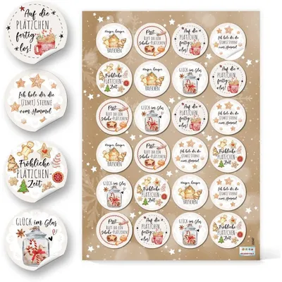 Produktbild von Logbuch-Verlag 24 weihnachtliche Sticker - Plätzchen Gebäck Kekstüten Verzierung - Weihnachtsaufkleber Geschenk Verpackung Ø 4 cm24 Aufkleber / 1 Bogen