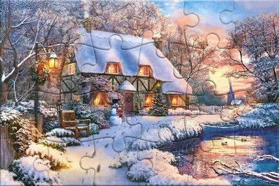 Produktbild von Puzzle, 24 Teile, Postkarte „Winter Cottage“ 900473 Castorland