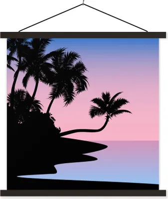 Produktbild von MuchoWow® Textilposter Palme - Strand - Schatten 120x120 cm mit schwarzem Rahmen - Aufhängungsset