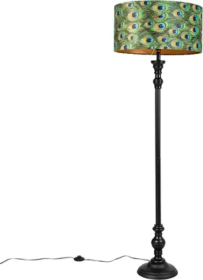 Produktbild von Stehleuchte Schwarz mit Veloursschirm Pfau Gold 50 cm Classico