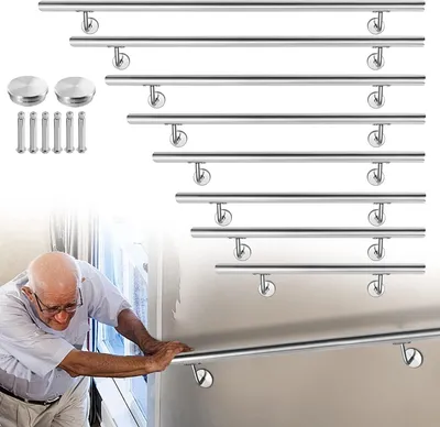 Obrázok produktu pre ACXIN zábradlie z nehrdzavejúcej ocele 80 cm, vonkajšie zábradlie na stenu, zábradlie na schodisko Ø 40 mm s držiakom na stenu a koncovkami (80 cm, strieborná)