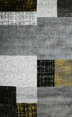 Image de Tapis design court Salon moderne en jaune, gris et blanc avec aspect carrelage , Dimensions:80x150 cm