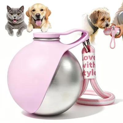 Produktbild von Edelstahl-Trinkflasche für Hunde und Katzen mit zusammenklappbarer Silikonschale