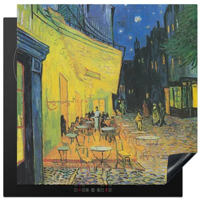 Produktbild von KitchenYeah© Herdabdeckplatte Caféterrasse bei Nacht - Vincent van Gogh , 78x78cm, Küche Deko, Glaskeramikkochfeld Herdabdeckung, Abdeckplatte fùr Kochfeld