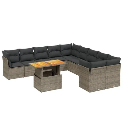 Produktbild von Modulares Garten-Sofaset, 11-teilig, mit verstellbarem Tisch, Poly Rattan Grau, UV-beständig, inkl. abnehmbaren, waschbaren Kissen