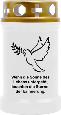 Produktbild von Grabkerze Weiß, Brenndauer: 40 Stunden, Motiv: Taube