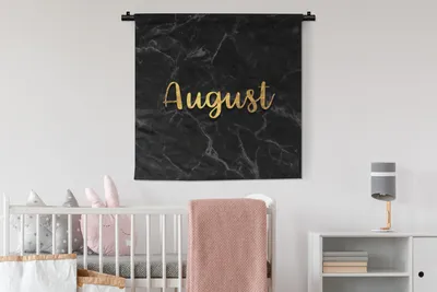 Produktbild von MuchoWow® Wandteppich Wandbehang Kalender - August - Gold - Marmor 90x90 cm Tapisserie Dekoration Wandtuch - Wandaufhänger