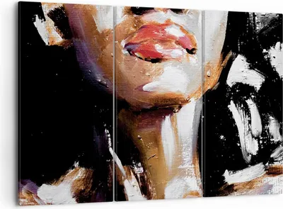 Produktbild von Bild auf Leinwand - Leinwandbild - 3 Teile - Öl Mund Frau - 105x70cm - Wand Bild - Wanddeko - Wandbilder - Leinwanddruck - Bilder - Wanddekoration - Leinwand bilder - Wandbild - CE105x70-4724
