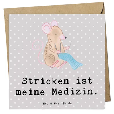 Produktbild von Mr. & Mrs. Panda doppelkarte Maus Stricken - Grau Pastell - Geschenk, Klappkarte, DIY, Glückwunschkarte, anlasskarte, faltkarte, Grußkarte