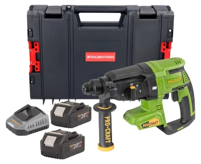 Produktbild von Procraft PHA40bb Akku Bohrhammer 20 V 2,6 J SDS plus Brushless + 2x Akku 4,0 Ah + Ladegerät + RHINO Toolcase