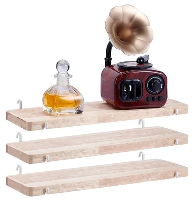 3er-Set massive Holzregale 30x10 cm mit Haken, Wandregal