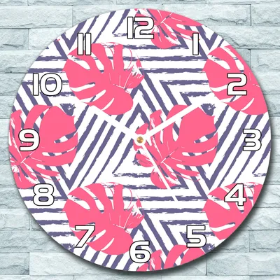 Produktbild von Wanduhr aus Glas Rund fi 30 rosa Blätter Kunst Quarz Deko Schlafzimmer Büro