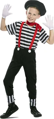 Produktbild von Pantomime-Kinderkostüm für Jungen Karnevals-Verkleidung schwarz-weiss-rot 5 bis 6 Jahre (105-121 cm)
