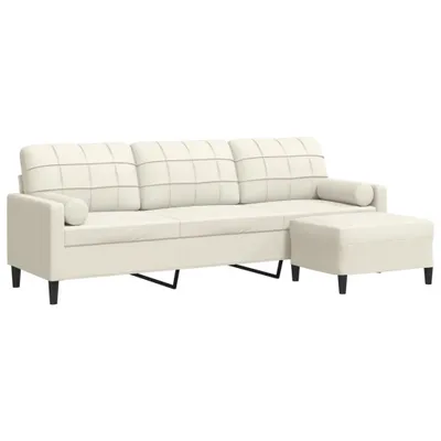 Zdjęcie produktu dla 3-osobowa sofa z podnóżkiem, kremowa, 210 cm, aksamit