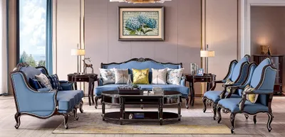 Produktbild von Luxus Klassische Chesterfield Polster Sofagarnitur 3+2+1+1 Sitzer Blau Schwarz