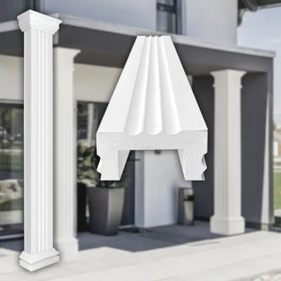 Produktbild von PRESTIGE DECOR Halbsäule mit Teil-Kannelierung 405x203mm Eckig Kunstharzputz weiß, Fassadenverkleidung aussen Stucksäule Wandverkleidung (Schaft LC112-21H, Größe L halbiert)