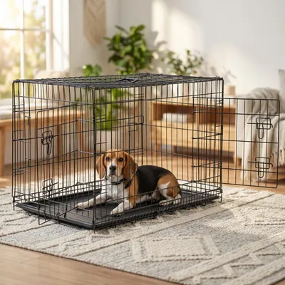 Image de Cage de transport pliable Belviona avec bac, cage sécurisée pour chiens et chats 92 x 58 x 64 cm