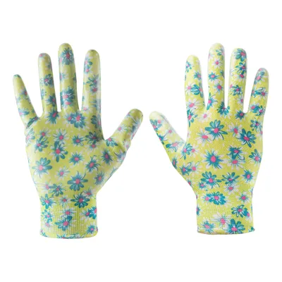 Produktbild von Nitrilbeschichtete Gartenhandschuhe, Blumenmuster, Größe 7"