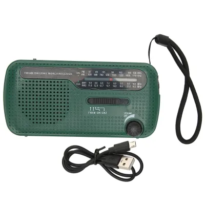 Zdjęcie produktu dla Ręczne radio słoneczne na korbkę AM FM SW1 SW2 latarka kempingowa LED wielozakresowe radio kempingowe do użytku na zewnątrz, zielone