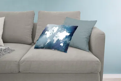 Produktbild von MuchoWow® Zierkissen Sofakissen Wohnzimmer Dekokissen 60x40 cm Weltkarte - Aquarell - Blau - Kopfkissen - Polster mit Foto
