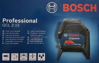 Zdjęcie produktu dla Bosch GCL 2-15, 15 m, 0,3 mm/m, 4°, Czerwony, 650 nm (<1 mW), Niwelator liniowy/poziomowy