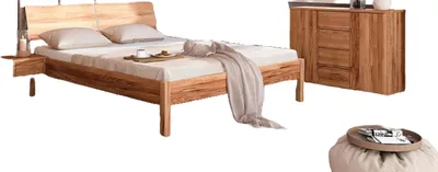 Produktbild von Bett Bento 9 Sonderlänge 160x190 Kernbuche massiv mit Holzkopfteil und Holzbeine