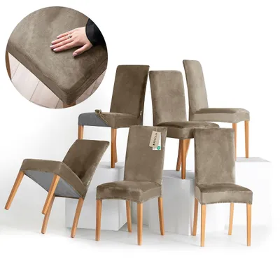 Produktbild von Stuhlhussen Stretch Set schützender Stuhlbezug Universal Stuhlüberzug Hussen 6er Set Beige