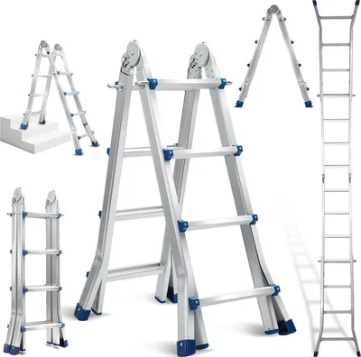 Produktbild von Jayseuw Teleskopleiter Alu Leichtgewicht  4x4 Ebene Silber +multifunktion Multifunktionsleiter Mehrzweckleiter Ausziehbare Leiter 15 Stufe Stehleiter aus Hochwertigem Aluminium Belastbarkeit 150KG