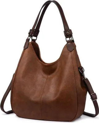 Image de Grand sac à bandoulière vintage pour femme en similicuir - Marron