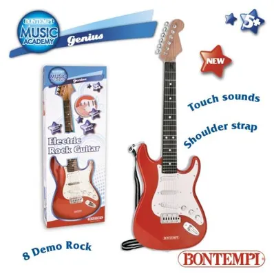 Obrázok produktu pre Bontempi Electronic Rock Guitar, Hračkársky hudobný nástroj, Gitara, 5 rok / roky, AA, Čierna, Červená, Biela, Drevo