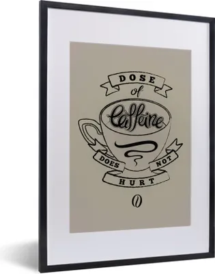 Produktbild von MuchoWow® MuchoWow® Gerahmtes Poster Kaffee - Sprichwörter - Vintage - Eine Dosis Koffein tut nicht weh - Zitate 30x40 cm - Poster mit zchwarzem Bilderrahmen - Wandposter Schlafzimmer