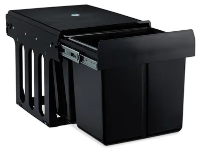 Image de Poubelle encastrable double bac - 2 compartiments de 15 litres - Coulissante - Noir - 35,1 x 34,3 x 48 cm