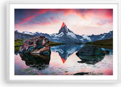 Produktbild von Gerahmtes Poster - Weißer Rahmen - Berge Felsen Wasser - 70x50 cm - Wand Bild - Wanddeko - Wandbilder - Kunstposter - Wandposter - Bilderrahmen - Bilder - Kunstdruck - Wandbild - P2WAA70x50-3892