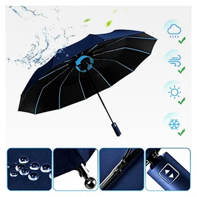 Produktbild von Sturmfester Regenschirm, Automatischer Taschenschirm für Herren und Damen, kompakt, 12-Knochen-Schirm, Durchmesser 105 cm