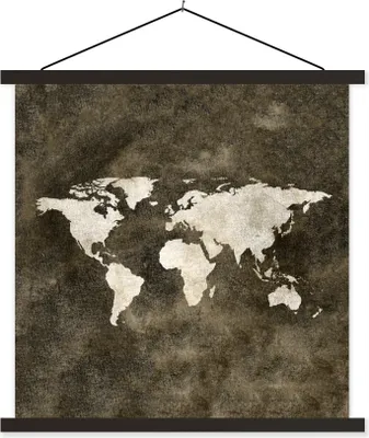 Produktbild von MuchoWow® Textilposter Weltkarte - Retro - Gold 120x120 cm mit schwarzem Rahmen - Aufhängungsset