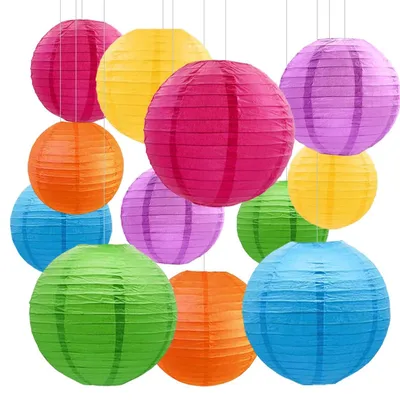 Papierlaternen Regenbogen-Set, 12 Stück, rund, für Dekoration