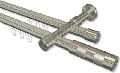 Produktbild von Interdeco Innenlaufstange, Gardinenstange mit Innenlauf Edelstahl-Optik Modell Prestige Mavell, 20 mm Ø 2-läufig, 600 cm (geteilt)
