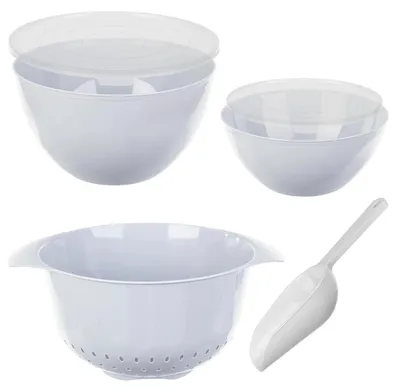 Obrázok produktu pre Sada misiek – misy na miešanie s vekom – 4-dielna – misa 1,5 l – misa 3 l – sitko 3,5 l – vrátane stierky – sivá