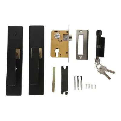 Image de Kit de serrure de chambre à coucher pour usage intérieur, pour salle de bains, silencieuse, en alliage d'aluminium avec poignée, noir/doré